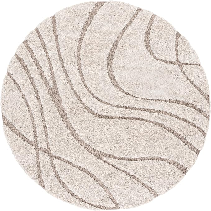 SAFAVIEH Florida Shag Collection 4' Round Cream/Beige SG471 Abstract Wave - Image 3