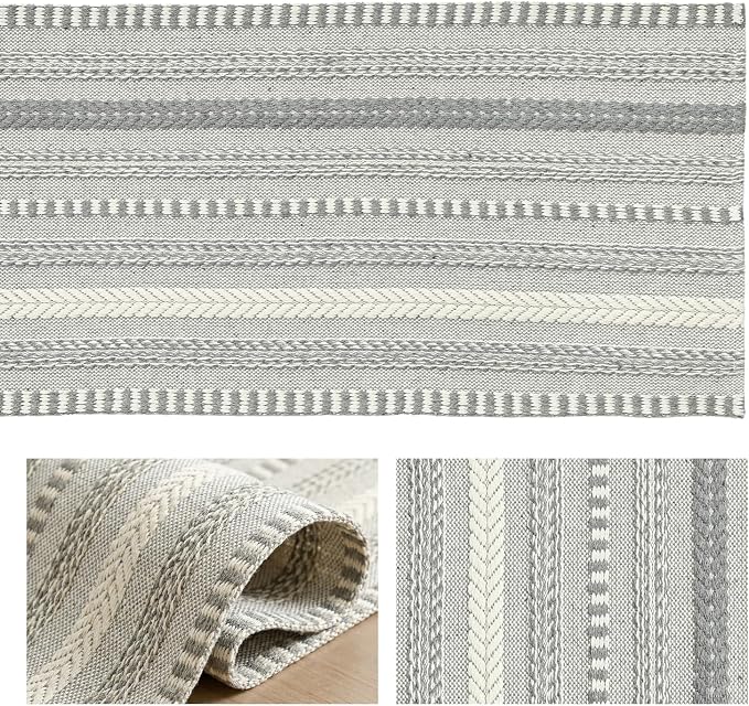 Artoid Mode Dark Grey Farmhouse Stripe Braided Table Runner 12x120 Inch | - Image 6