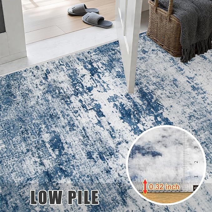 2.6'x14' Runner Rug Washable Rug: Modern Abstract Soft Thin Runner Rug Blue - Image 7