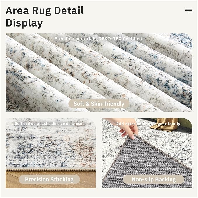 Soalmost 9x12 Area Rugs for Living Room, Non Slip Machine Washable Vintage Rugs - Image 6