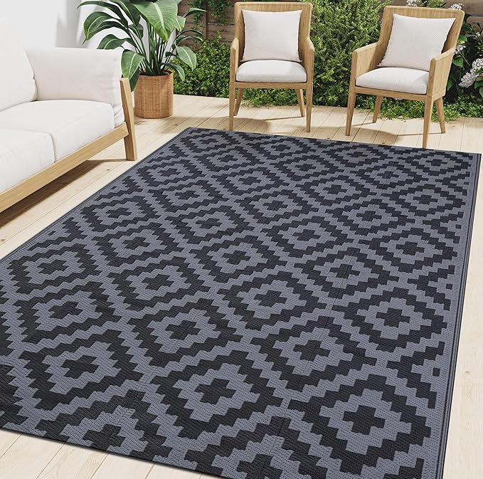 Smiry Waterproof Outdoor Rug 9x12 ft, Reversible Plastic Straw Patio Camping by Smiry