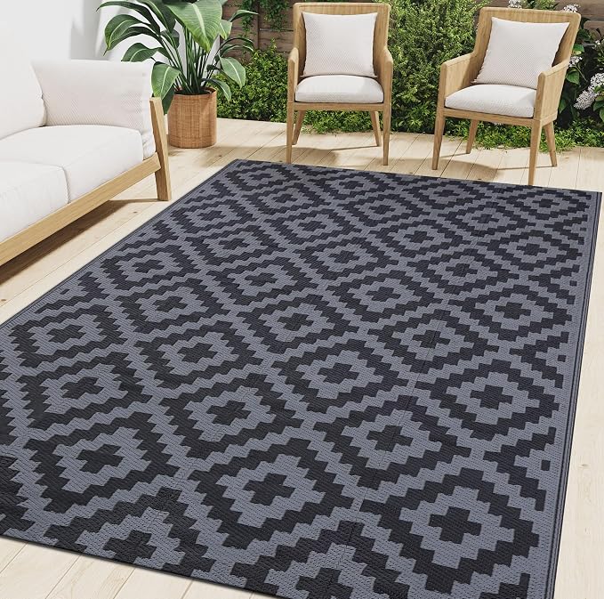 Smiry Waterproof Outdoor Rug 5x8ft, Reversible Plastic Straw Patio Camping Rugs by Smiry