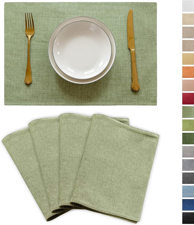 Demetex Green Placemat Set of 4 Washable Linen Textured Place Mats by DEMETEX