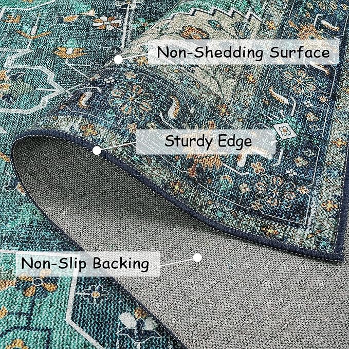 Moynesa Ultra-Thin Washable Round Rug - 4ft Oriental Circle Area Rugs - Image 5