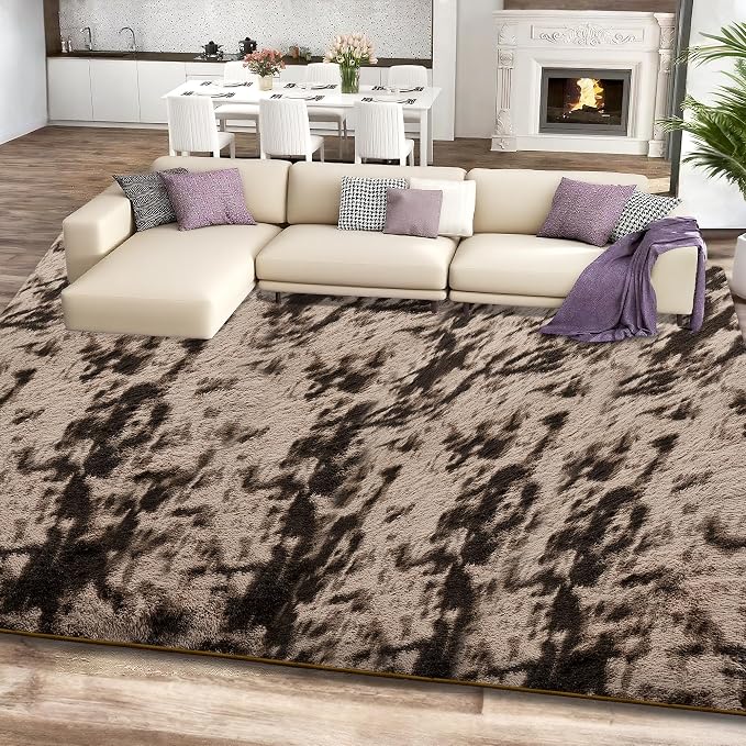 6x9 Tie-dyed Brown Area Rugs for Living Room, Large Fluffy Shag Rug for Bedroom - Image 2