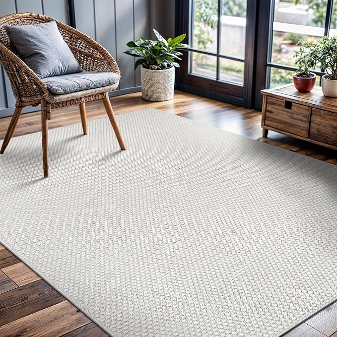 CAMILSON Easy Jute Rug 5x7, Indoor Outdoor Off-White Farmhouse Area Rugs - Image 4