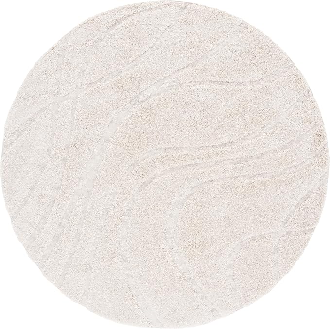 SAFAVIEH Florida Shag Collection 10' Round Cream / Cream SG471 Abstract Wave - Image 3