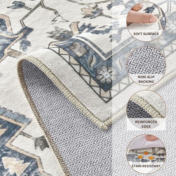 6x9 Washable Area Rugs for Living Room, Large Rug Non Slip Backing Vintage - Image 3