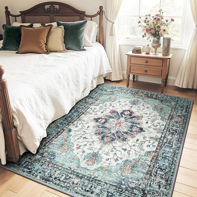 RELEANY Area Rugs 4'x6' Washable Non-Slip, Floral Vintage Distress Medallion - Image 2