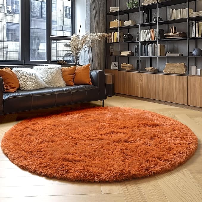 Amdrebio Burnt Orange Large Round Rugs 8Ft - Image 3