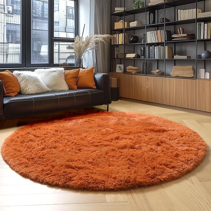 Amdrebio Burnt Orange Large Round Rugs 7Ft - Image 3