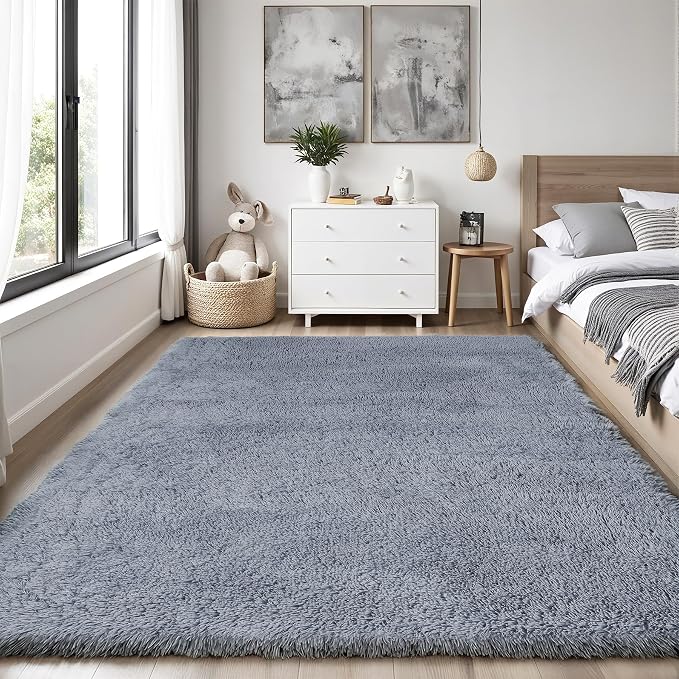 Area Rug for Living Room Bedroom: 4x6 Grey Soft Fluffy Shag Upgrade Non-Slip - Image 2