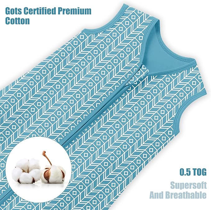 SWEET DOLPHIN Baby Sleep Sack 6-12 Months - 100% Cotton 2-Way Zipper TOG 0.5 Infant Wearable Blanket, Newborn Essentials Toddler 3 Pack Sleeping Sacks - Peacock Blue