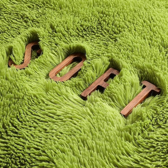 Grass Green Runner Rugs for Bedroom Decor Aesthetic, Fluffy Shag Area Rug 3x5 - Image 8