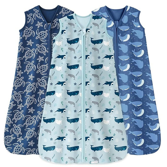Baby Sleep Sack 6-12 Months 0.5 Tog Wearable Blanket Baby, 3 Pack 100% Cotton Lightweight Sleeping Sack with 2-Way Zipper for Newborn Infant Shark
