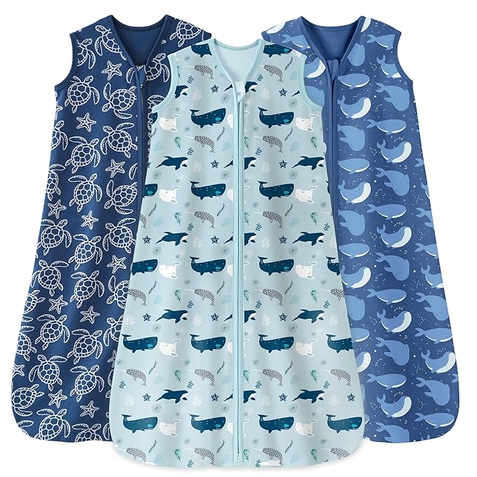 Baby Sleep Sack 18-24 Months 0.5 Tog Wearable Blanket Baby, 3 Pack 100% Cotton Lightweight Sleeping Sack with 2-Way Zipper for Infant Toddler Shark