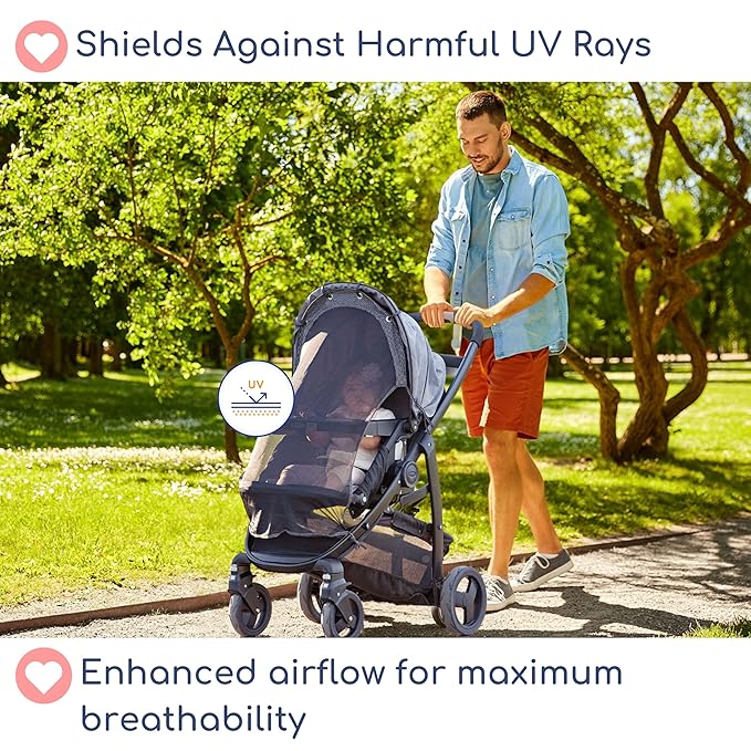 Stroller Sun Shade - Universal UV Protection Cover for Strollers Sunshade with See Through, Clip-On Sun Blocker, Sun Shield for Baby, Breathable Adjustable Fit, Full Coverage, Large