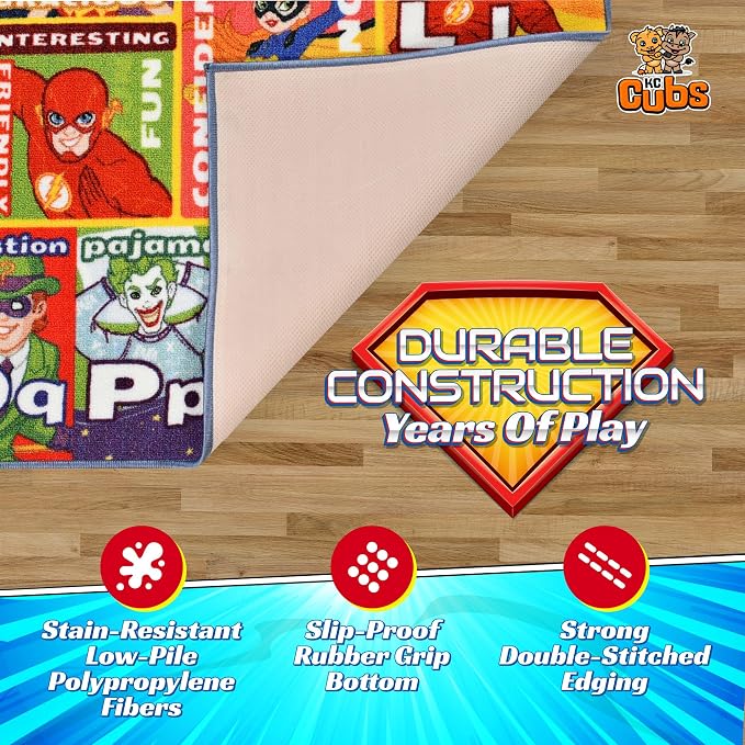 DC Super Friends Educational Kids Rug – ABC Alphabet, Emotions & Hero Traits - Image 6