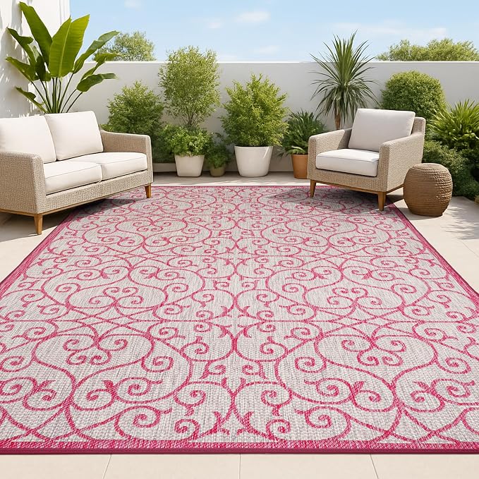 JONATHAN Y Vintage Filigree Indoor Outdoor Area Rug 3X5 Light Gray/Fuchsia by JONATHANY