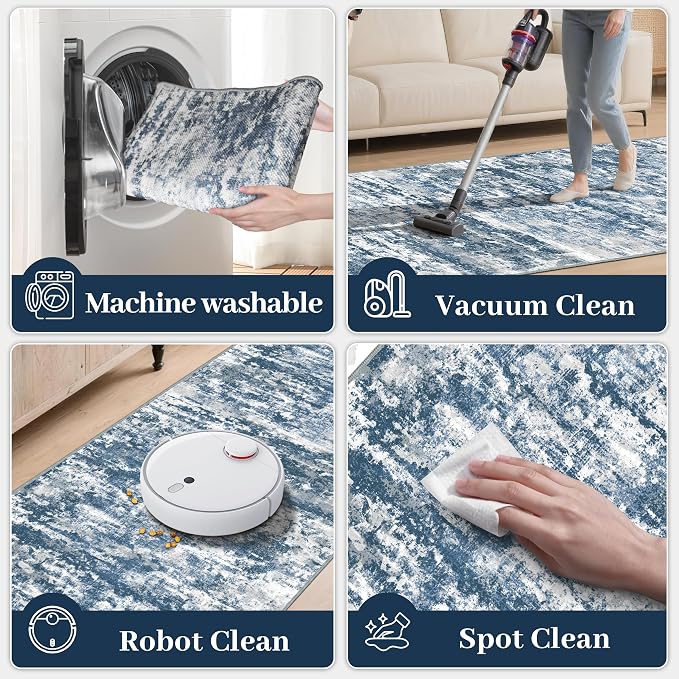 Abstract Washable Runner Rug 2x6, Woven Non-Shedding Thin Runners - Image 6