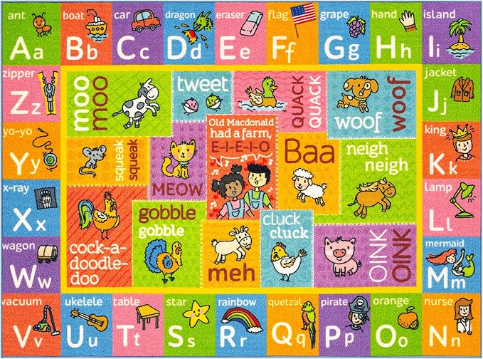 KC Cubs 5x7 ABC Alphabet Animal Sounds Rug – Educational Non-Slip Carpet Play by KCCubsKidsHomeandFurnishing