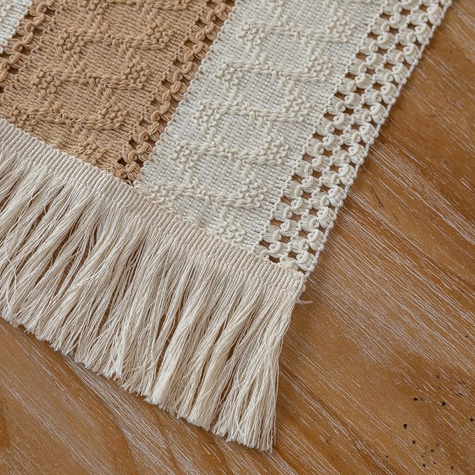 Keketoarrange Boho Macrame Table Runner 13x60 Inch | Woven Burlap Rustic Runner - Image 6