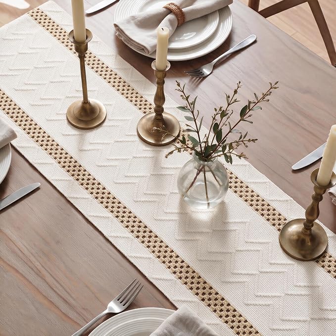 Artoid Mode Burlap Brown Stripe Woven Rustic Table Runner 12x120 Inch | Holiday - Image 4