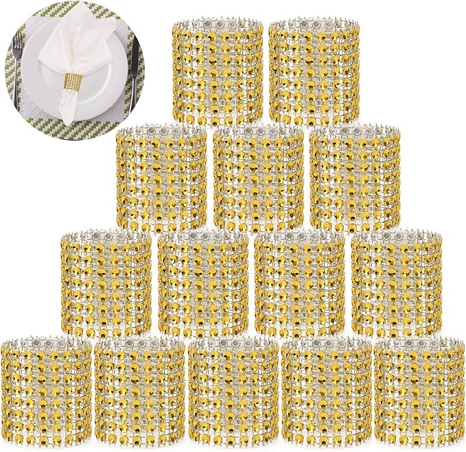 Bling Napkin Rings Set of 150, Rhinestone Gold Napkin Rings Diamond Adornment by Wotoban