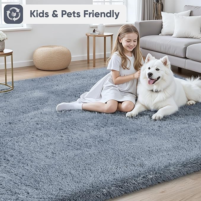Area Rug for Living Room Bedroom: 5x7 Grey Soft Fluffy Shag Upgrade Non-Slip - Image 4