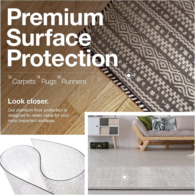 Clear Carpet Runner, USA Made, 40 Inch Round, 2mm Thick Cleated Vinyl, Carpet - Image 4