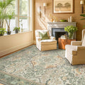 Hazo Haus 5x8 Vintage Sage Green Area Rug, Washable Botanical Bird Pattern Rug by HazoHaus