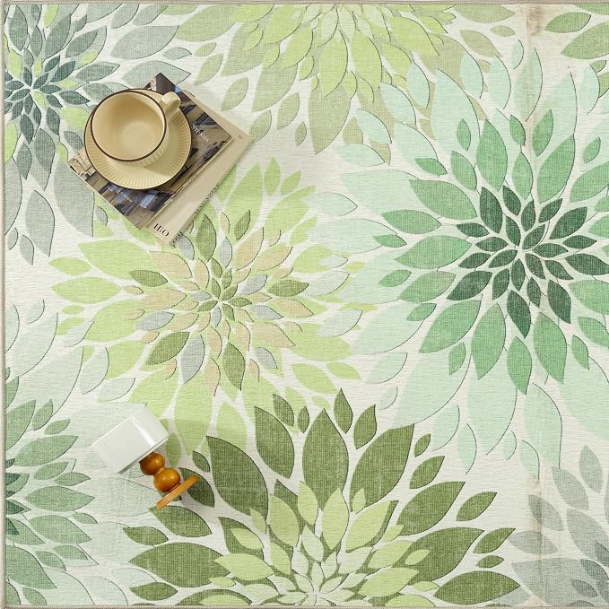 6x9 Indoor Outdoor Area Rug Washable Patio Rug Green Non Slip Non Shedding - Image 9