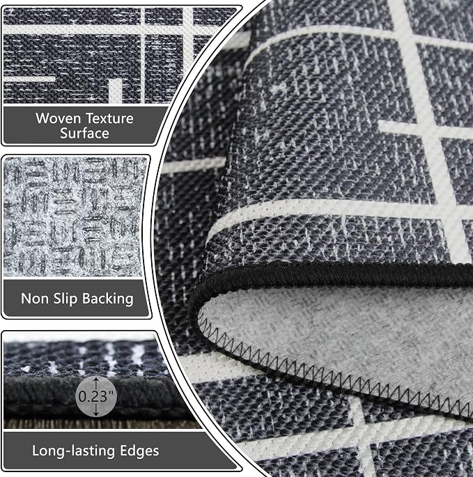3x5 Washable Rug, Modern Distressed Stripe, Small Area Rug Non Slip, Woven Thin - Image 2