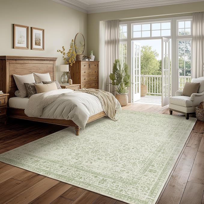 Sage Green Rug 5x7 Baby Girl Nursery Decor Neutral Boho Floral Pattern - Image 9