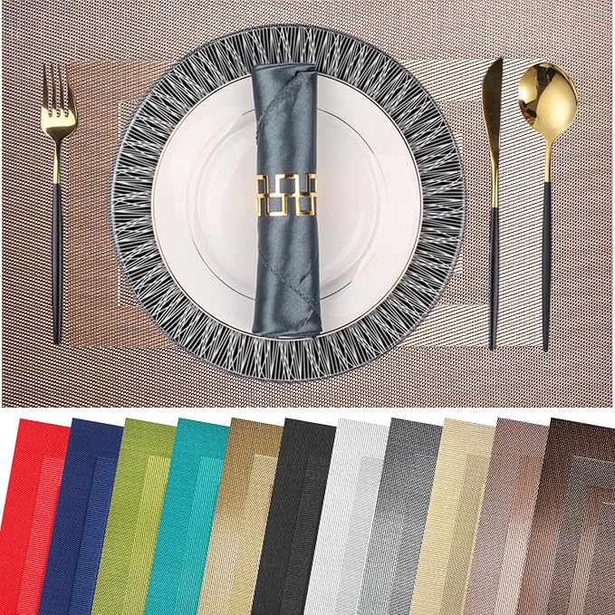 PIGCHCY Placemats Set of 12 Washable Durable Place Mats Vinyl Heat Resistant by PIGCHCY