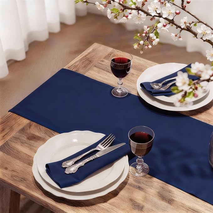 FOLINS&HOME Navy Blue Waterproof Decorative Table Runner 90 Inches Long | - Image 2