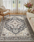 6x9 Vintage Area Rug: Washable Neutral Soft Non Slip Thin Large Floor Carpet by MICGEEK