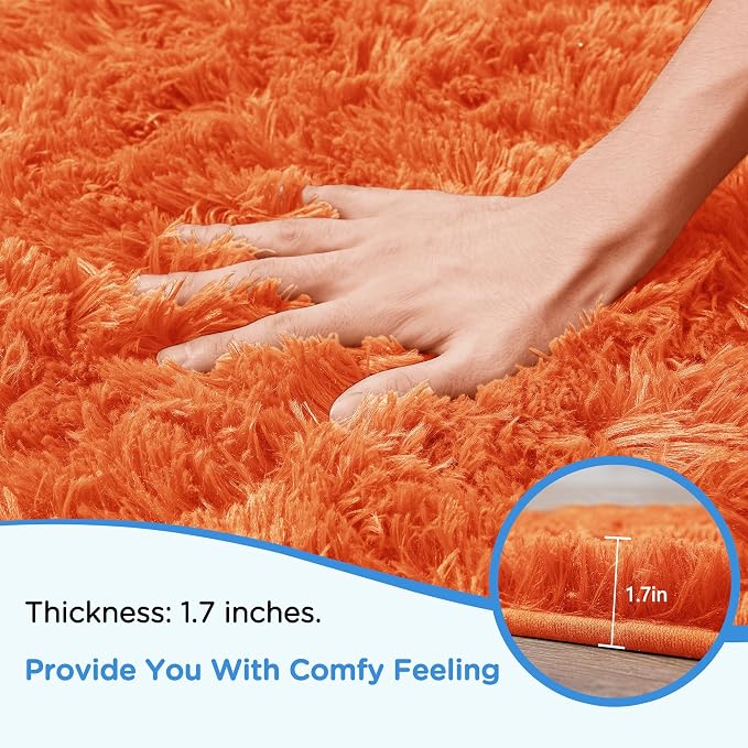 Orange Shag Area Rug for Bedroom, 4x6 Fluffy Shaggy Rugs for Living Room Nursery - Image 5