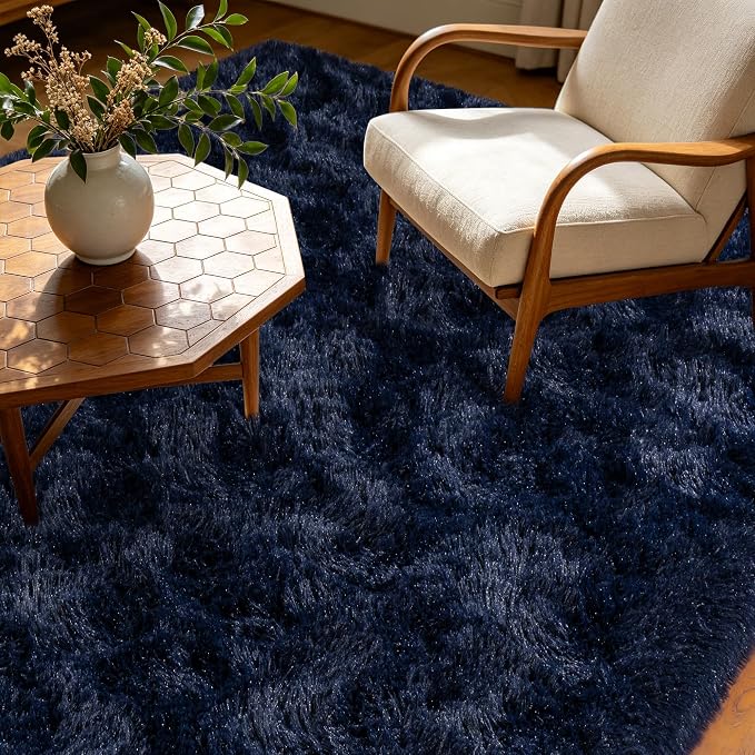 Navy Blue Rug for Living Room, 5x7 Fluffy Area Rugs for Bedroom, Soft Carpet - Image 8