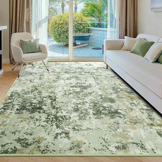 Kelarea 4x6 Rug for Living Room, Green Washable Non-Slip Rugs, Low Pile Soft Modern Abstract Carpet for Bedroom, Kitchen, Dining Room, Classroom, Dorm, Nursery, Home Office
