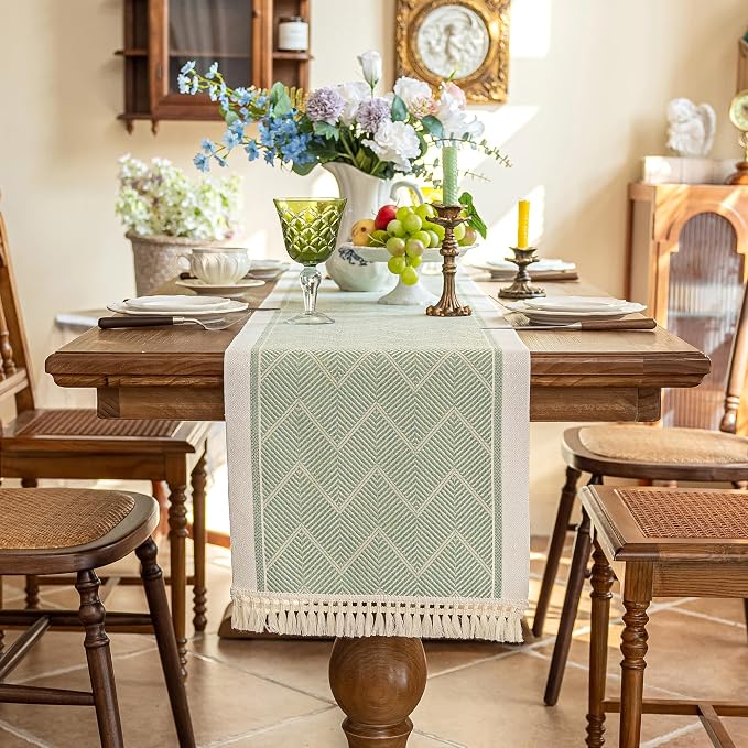 14x72 Geometric Table Runner Waterproof Boho Dresser Scarf Tassels | Tired of a - Image 6