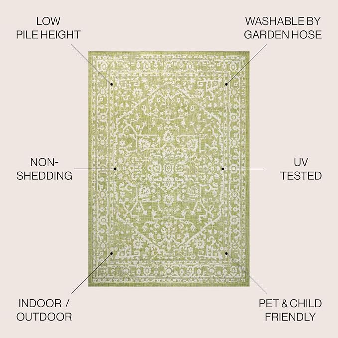 JONATHAN Y Boho Medallion Indoor Outdoor Area Rug 8X10 Green/Cream, Malta - Image 3