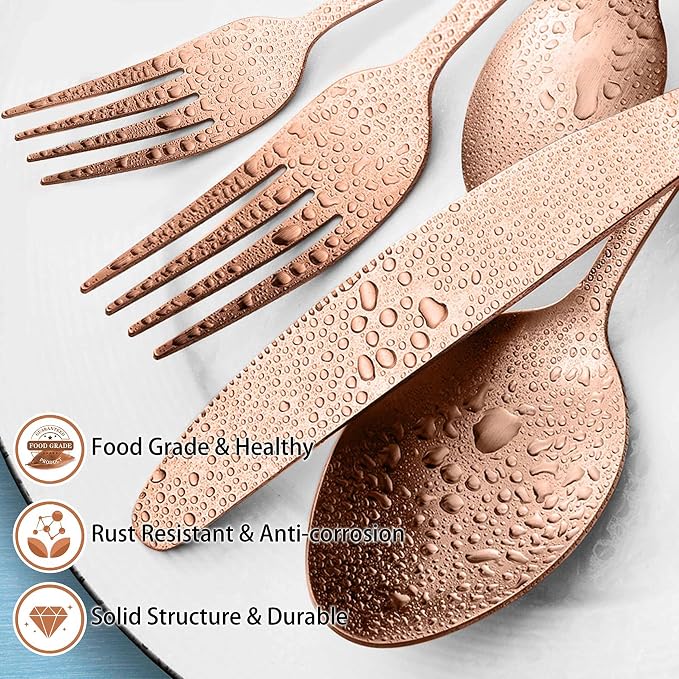 LIANYU 60 Piece Matte Copper Silverware Set - Image 3