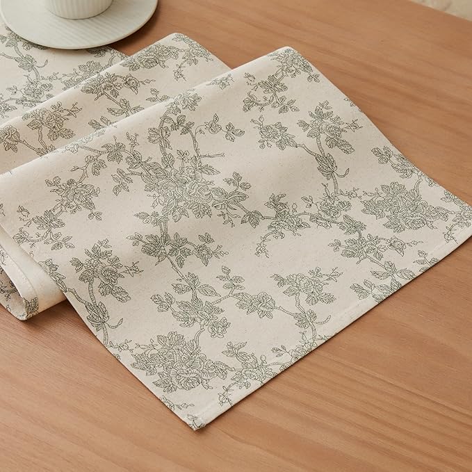 French Pastoral Farmhouse Table Runners, 13x108 Inch Green | 100% Organic by Unknown
