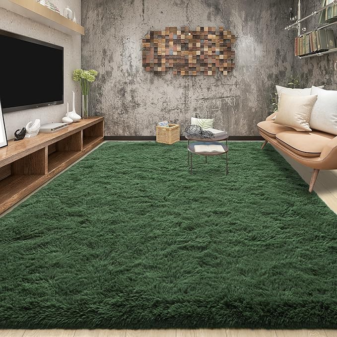 Tepook Fluffy Dark Green Rugs for Living Room Bedroom, 4x6 Soft Area Rug Forest - Image 3