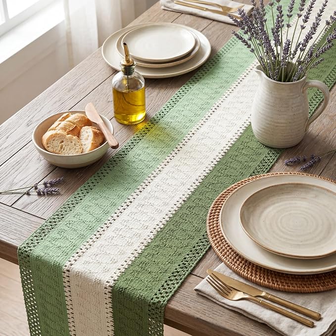 Artoid Mode Sage Beige Green Farmhouse Rustic Table Runner 12x90 Inch | Holiday - Image 3