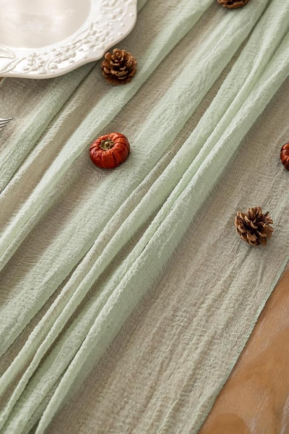 6Pcs Sage Green Cheesecloth Table Runner 120 Inches - Image 2