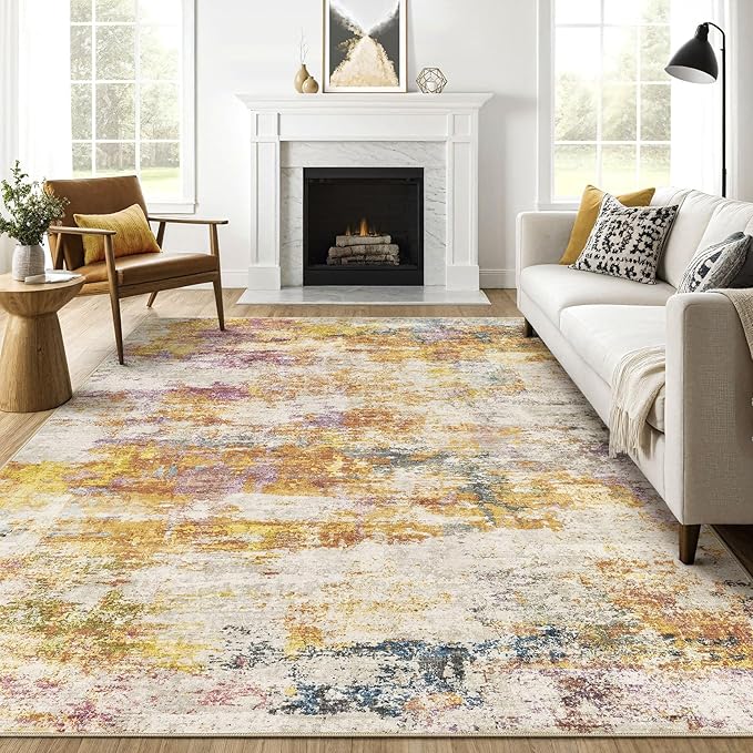 9x12 Area Rugs Living Room: Machine Washable Large Abstract Modern Soft Rug by LOONGRUG