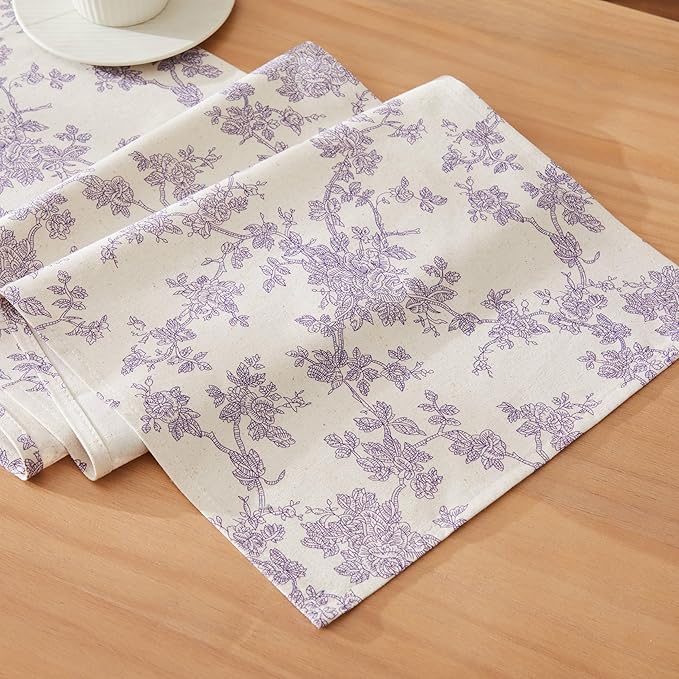 French Pastoral Farmhouse Table Runners, 13x72 Inch Purple | 100% Organic by Unknown
