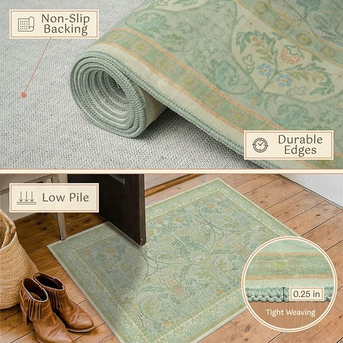Boho Sage Green Bathroom Rugs, 2x3 Soft Washable Non Slip Small Area Rug - Image 5